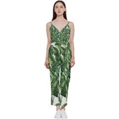 Green Banana Leaves V-neck Camisole Jumpsuit by goljakoff