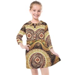 Fractals, Floral Ornaments, Waves Kids  Quarter Sleeve Shirt Dress by nateshop