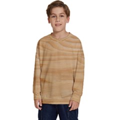 Light Wooden Texture, Wooden Light Brown Background Kids  Crewneck Sweatshirt by nateshop