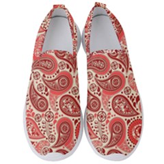 Paisley Red Ornament Texture Men s Slip On Sneakers by nateshop
