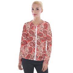 Paisley Red Ornament Texture Velvet Zip Up Jacket by nateshop