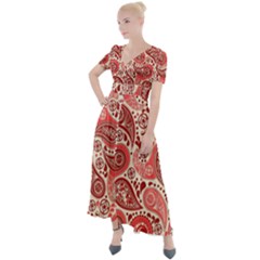 Paisley Red Ornament Texture Button Up Short Sleeve Maxi Dress by nateshop