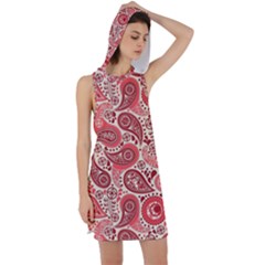Paisley Red Ornament Texture Racer Back Hoodie Dress by nateshop
