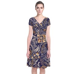Paisley Texture, Floral Ornament Texture Short Sleeve Front Wrap Dress by nateshop