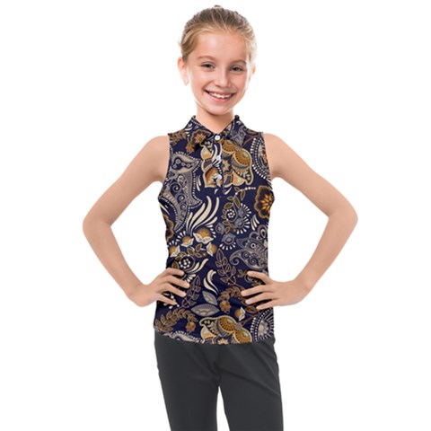Paisley Texture, Floral Ornament Texture Kids  Sleeveless Polo T-shirt by nateshop
