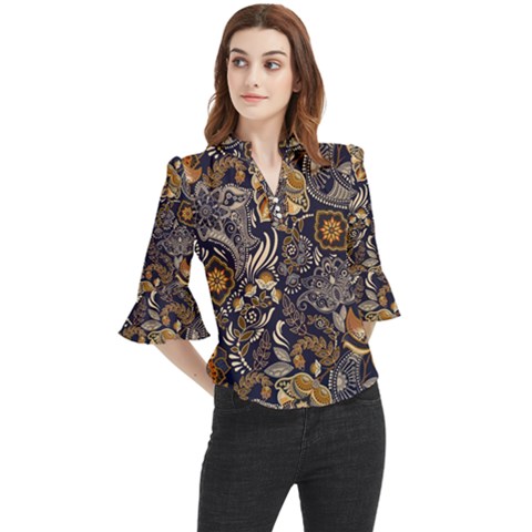 Paisley Texture, Floral Ornament Texture Loose Horn Sleeve Chiffon Blouse by nateshop