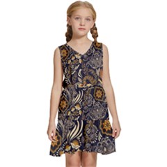 Paisley Texture, Floral Ornament Texture Kids  Sleeveless Tiered Mini Dress by nateshop