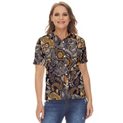 Paisley Texture, Floral Ornament Texture Women s Short Sleeve Double Pocket Shirt