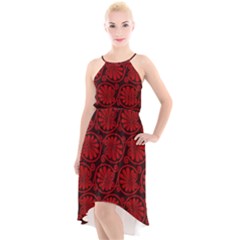 Red Floral Pattern Floral Greek Ornaments High-low Halter Chiffon Dress  by nateshop