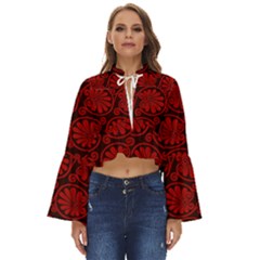 Red Floral Pattern Floral Greek Ornaments Boho Long Bell Sleeve Top by nateshop