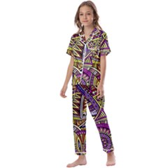 Violet Paisley Background, Paisley Patterns, Floral Patterns Kids  Satin Short Sleeve Pajamas Set by nateshop