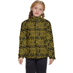 Yellow Floral Pattern Floral Greek Ornaments Kids  Puffer Bubble Jacket Coat by nateshop