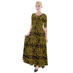 Yellow Floral Pattern Floral Greek Ornaments Half Sleeves Maxi Dress by nateshop