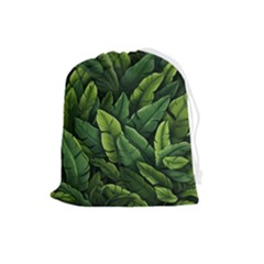 Green Leaves Drawstring Pouch (large) by goljakoff
