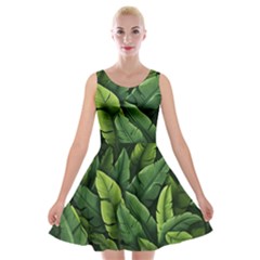 Green Leaves Velvet Skater Dress by goljakoff