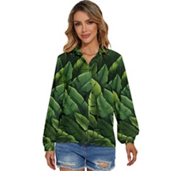 Green Leaves Women s Long Sleeve Button Up Shirt