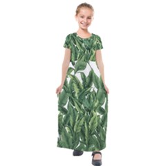 Tropical Leaves Kids  Short Sleeve Maxi Dress by goljakoff