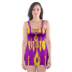Yellow And Purple In Harmony Skater Dress Swimsuit