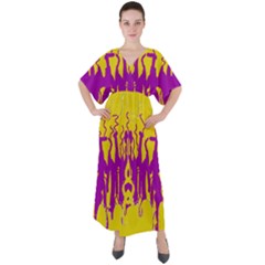 Yellow And Purple In Harmony V-neck Boho Style Maxi Dress