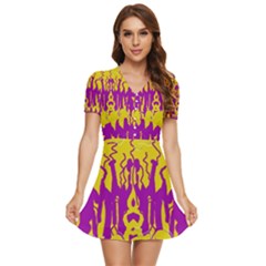 Yellow And Purple In Harmony V-neck High Waist Chiffon Mini Dress