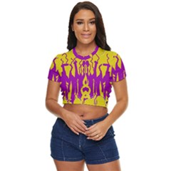 Yellow And Purple In Harmony Side Button Cropped T-shirt