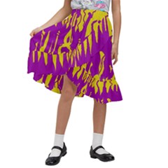 Yellow And Purple In Harmony Kids  Ruffle Flared Wrap Midi Skirt
