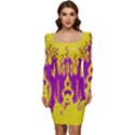 Yellow And Purple In Harmony Women Long Sleeve Ruched Stretch Jersey Dress View1