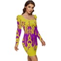Yellow And Purple In Harmony Women Long Sleeve Ruched Stretch Jersey Dress View2