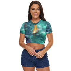 Valley Night Mountains Side Button Cropped T-shirt by Cemarart