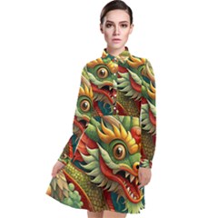 Chinese New Year ¨c Year Of The Dragon Long Sleeve Chiffon Shirt Dress