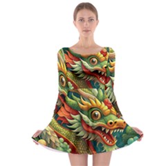 Chinese New Year ¨c Year Of The Dragon Long Sleeve Skater Dress