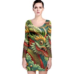 Chinese New Year ¨c Year Of The Dragon Long Sleeve Velvet Bodycon Dress