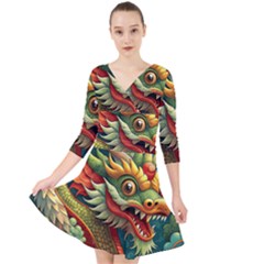 Chinese New Year ¨c Year Of The Dragon Quarter Sleeve Front Wrap Dress