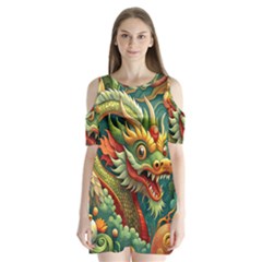Chinese New Year ¨c Year Of The Dragon Shoulder Cutout Velvet One Piece