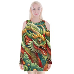 Chinese New Year ¨c Year Of The Dragon Velvet Long Sleeve Shoulder Cutout Dress