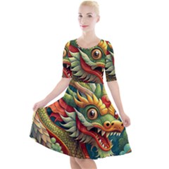 Chinese New Year ¨c Year Of The Dragon Quarter Sleeve A-line Dress