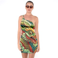 Chinese New Year ¨c Year Of The Dragon One Shoulder Ring Trim Bodycon Dress