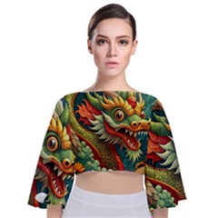 Chinese New Year ¨c Year Of The Dragon Tie Back Butterfly Sleeve Chiffon Top