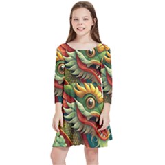 Chinese New Year ¨c Year Of The Dragon Kids  Quarter Sleeve Skater Dress