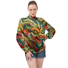 Chinese New Year ¨c Year Of The Dragon High Neck Long Sleeve Chiffon Top