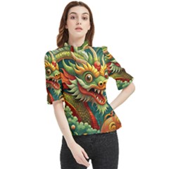Chinese New Year ¨c Year Of The Dragon Frill Neck Blouse