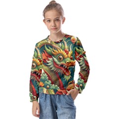 Chinese New Year ¨c Year Of The Dragon Kids  Long Sleeve T-shirt With Frill 
