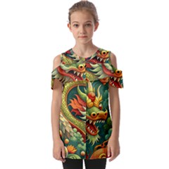 Chinese New Year ¨c Year Of The Dragon Fold Over Open Sleeve Top