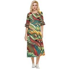 Chinese New Year ¨c Year Of The Dragon Double Cuff Midi Dress