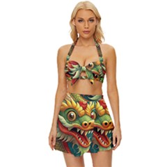 Chinese New Year ¨c Year Of The Dragon Vintage Style Bikini Top And Skirt Set 