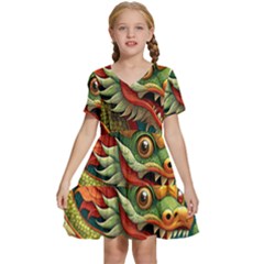 Chinese New Year ¨c Year Of The Dragon Kids  Short Sleeve Tiered Mini Dress