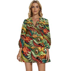 Chinese New Year ¨c Year Of The Dragon V-neck Placket Mini Dress