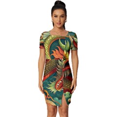 Chinese New Year ¨c Year Of The Dragon Fitted Knot Split End Bodycon Dress