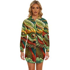 Chinese New Year ¨c Year Of The Dragon Womens Long Sleeve Shirt Dress