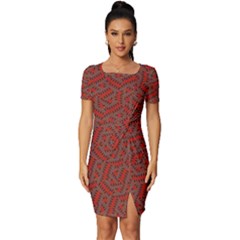 Hexagon Motif Geometric Tribal Style Pattern Fitted Knot Split End Bodycon Dress by dflcprintsclothing
